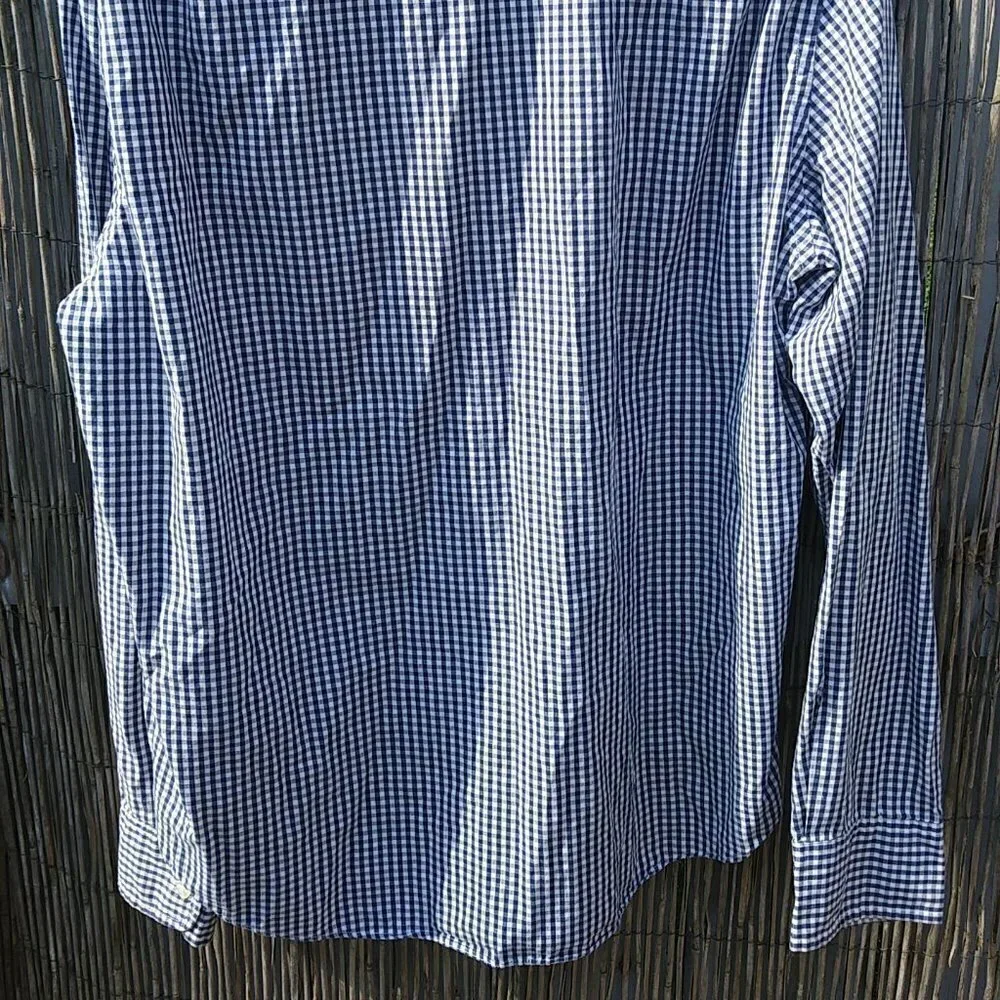 J. Crew Navy White Checked Long Sleeve Lightweight Button Down Slim Fit - L